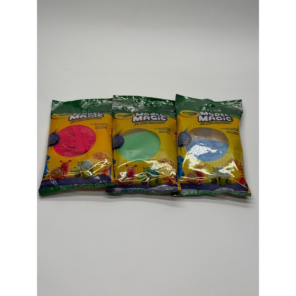 Crayola Model Magic 4oz Pouches Red‎ Green Blue 3 Pack Air Dry Modeling Clay New